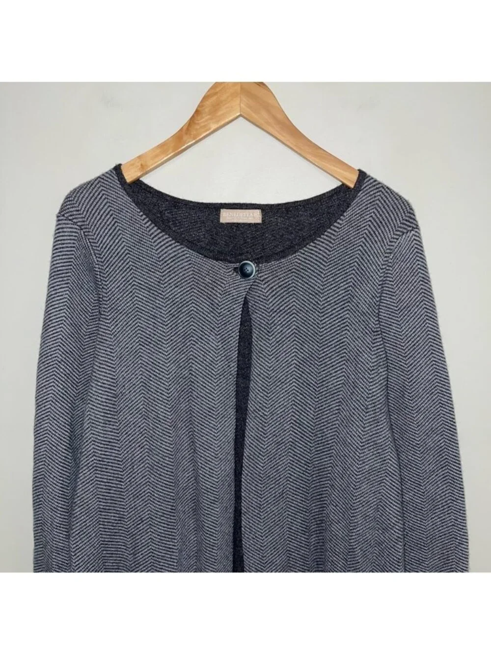 Benedetta B. Cashmere Wool Long Cardigan Women’s‎ Size Medium Grey Chevron Knit